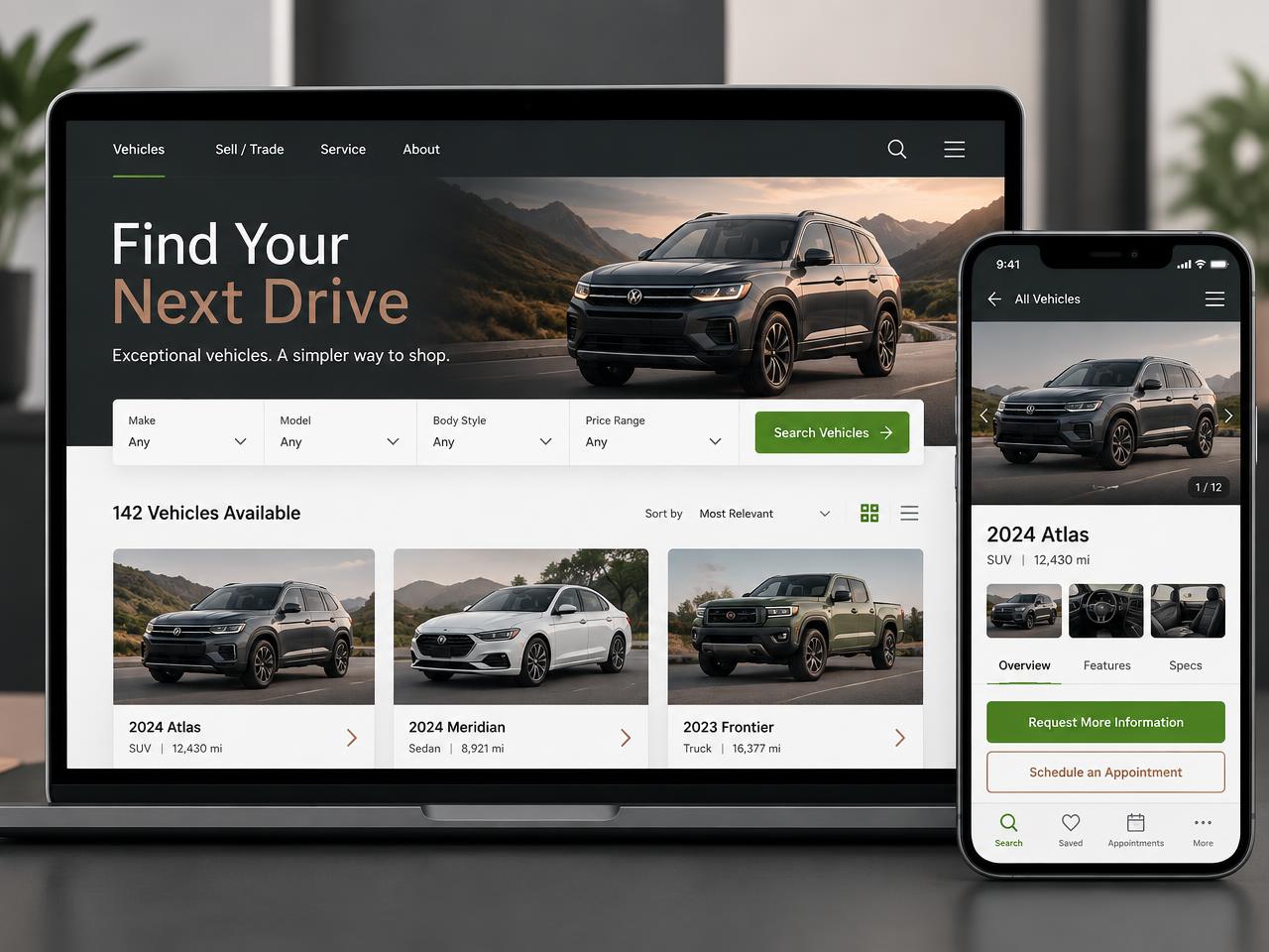 Concept illustration of a responsive dealer website