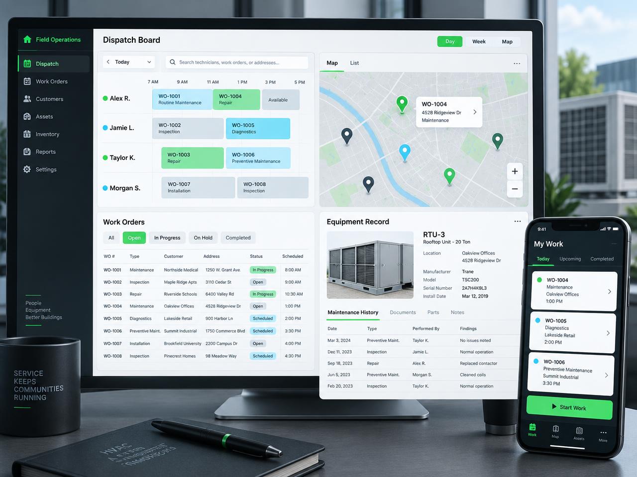 Concept illustration of HVAC dispatch and equipment service