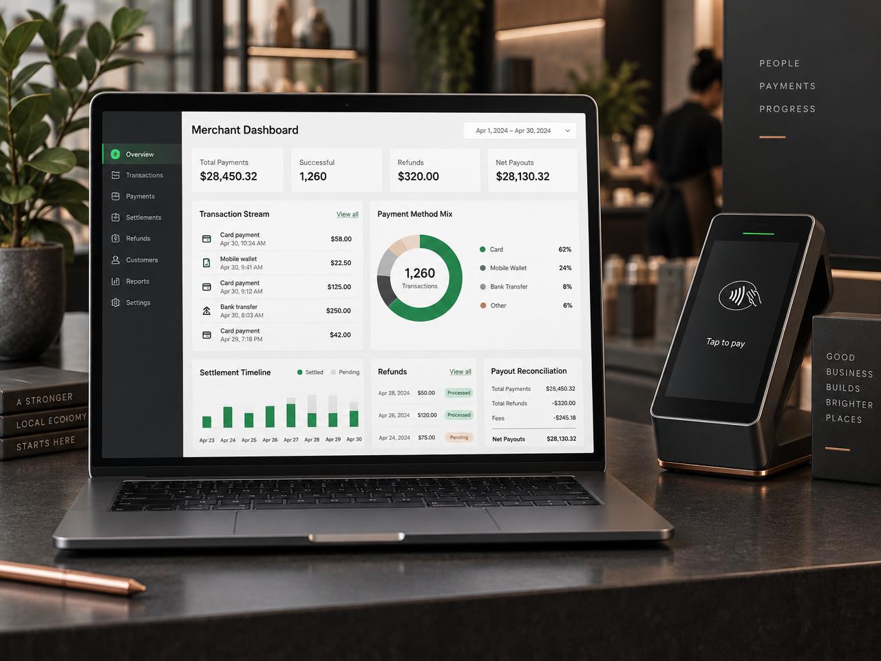 Concept illustration of a merchant payment dashboard