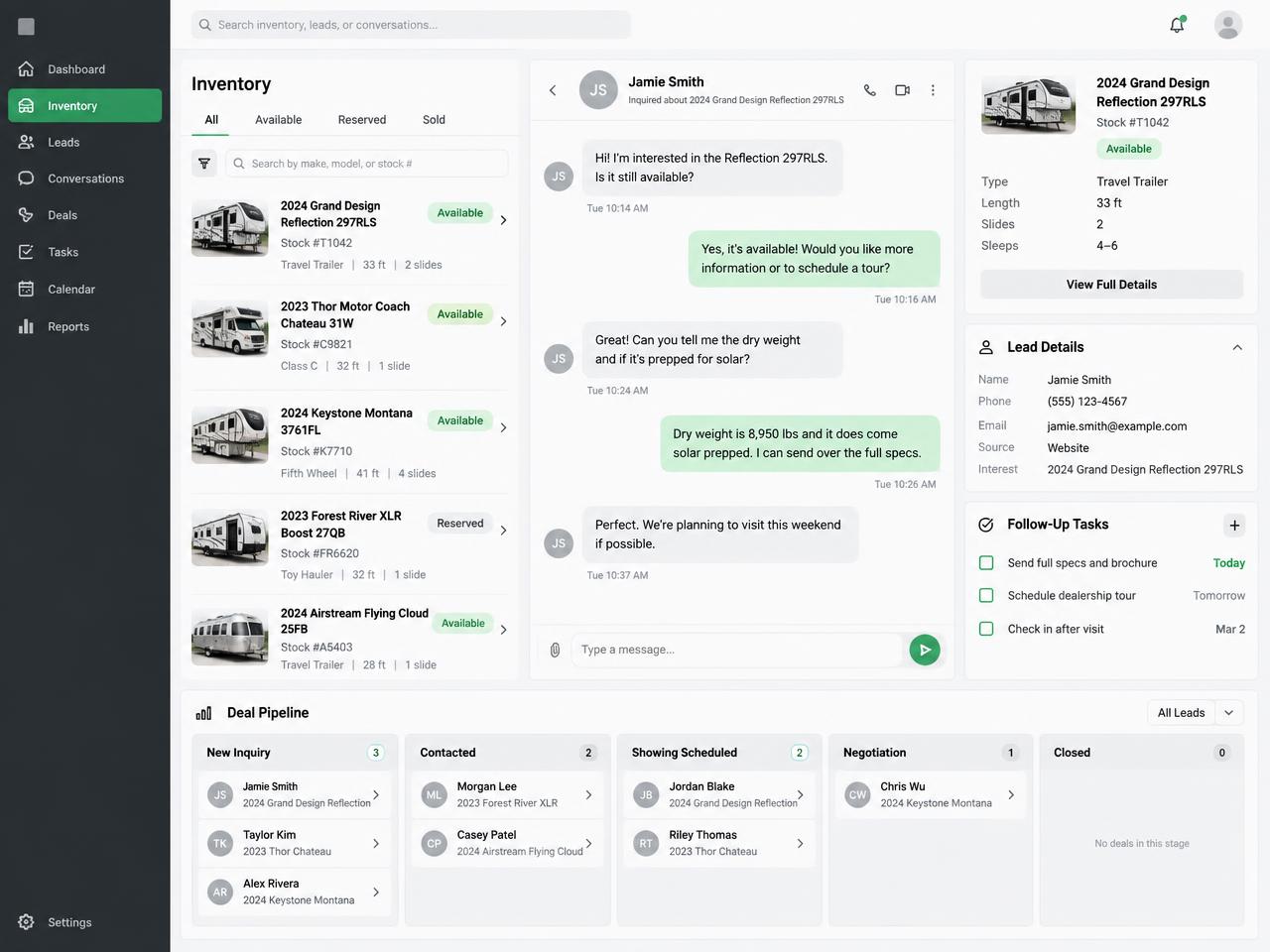 Concept illustration of connected RV inventory and CRM