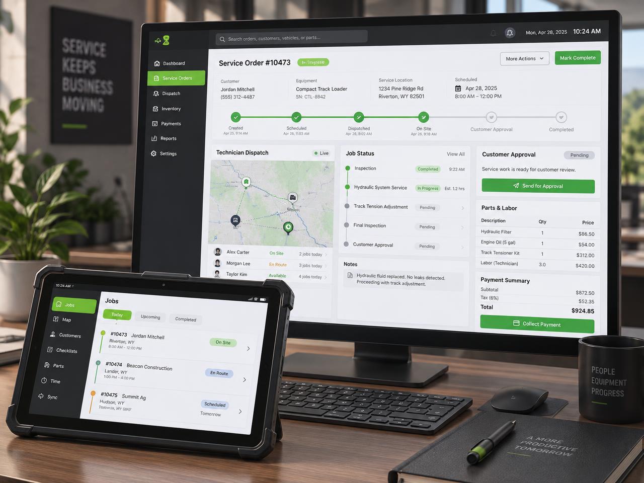 Concept illustration of the service-order and dispatch workflow