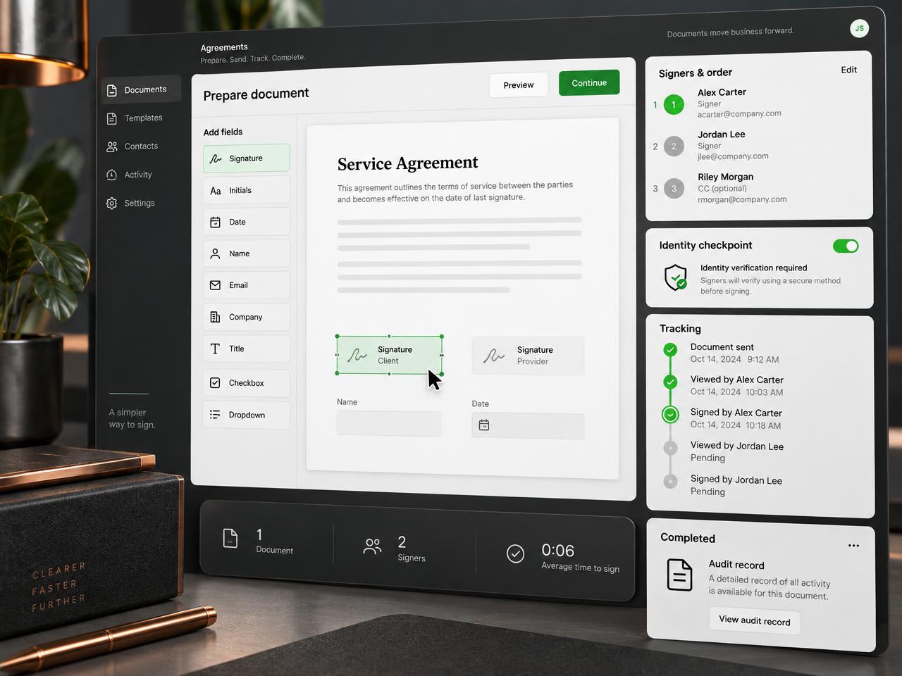Concept illustration of document preparation and signing