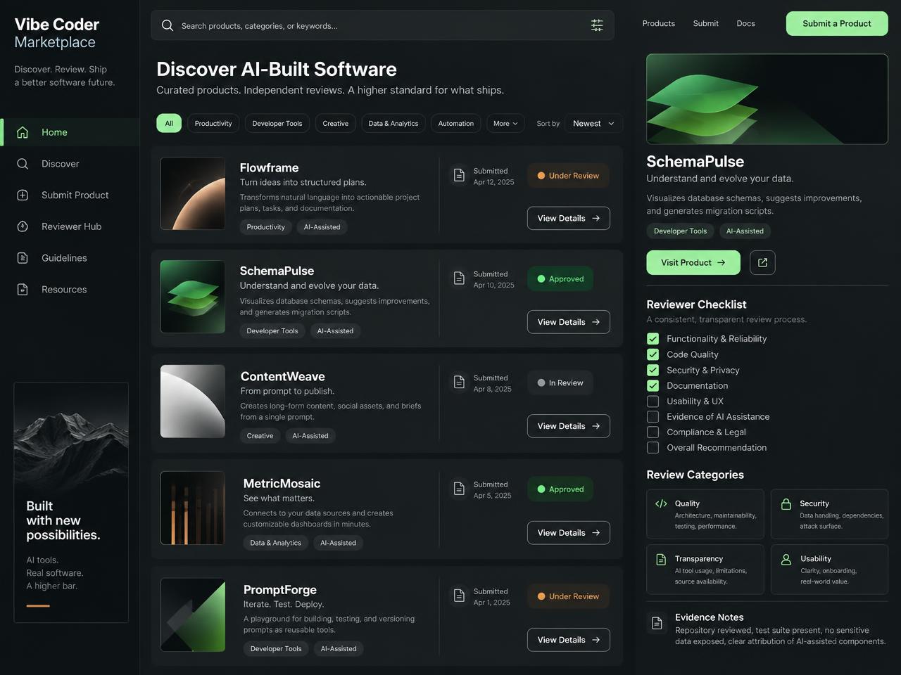Concept illustration of the marketplace review workflow