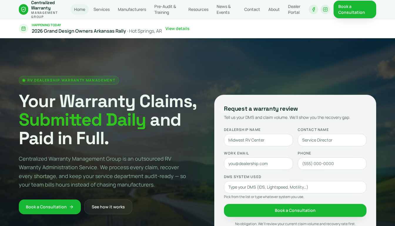 Centralized Warranty Management Group (CWMG) — RV Warranty Administration